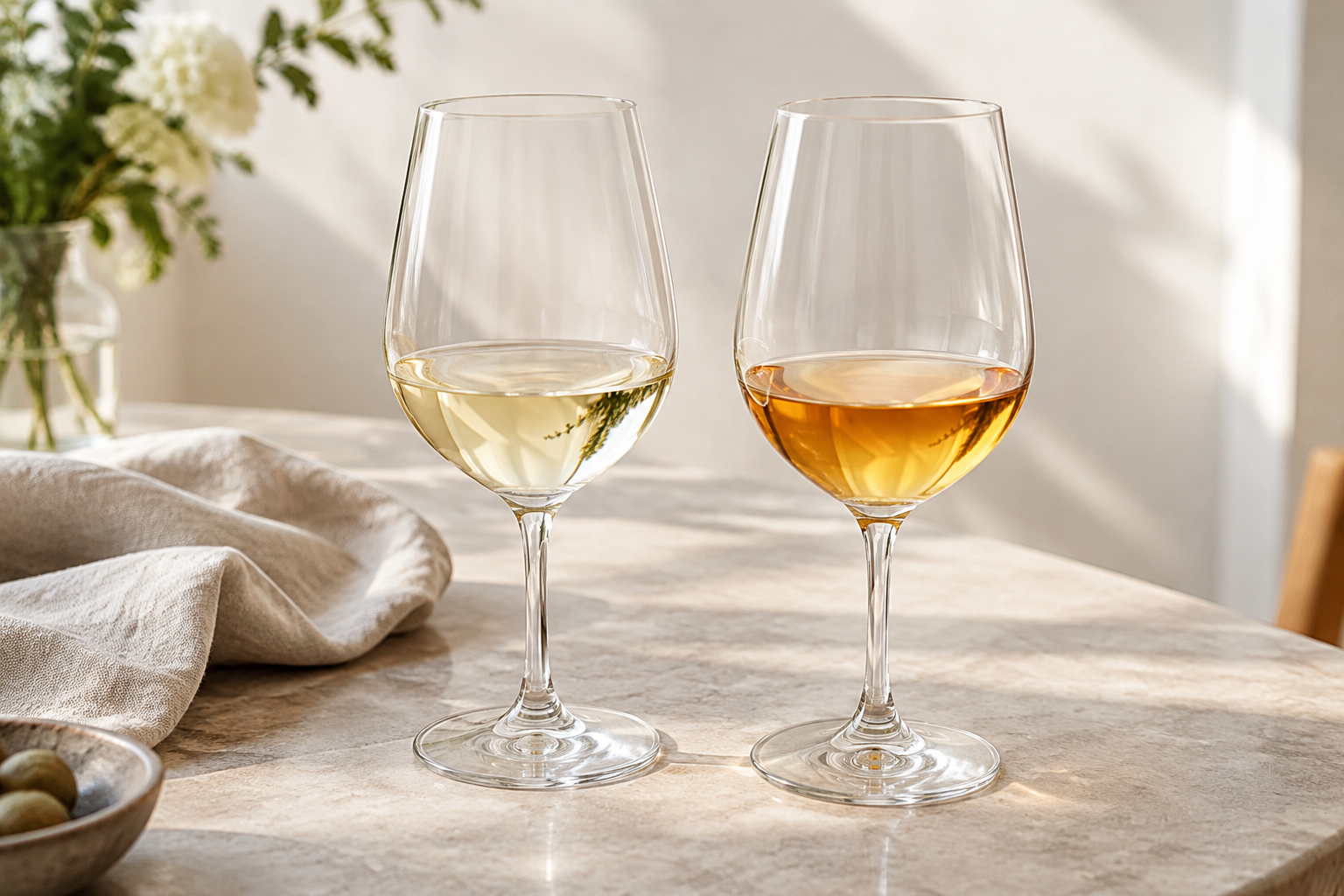 Torr furmint och söt Aszú visar två olika sidor av Tokaj – inte två steg på en kvalitetsskala. Nyskapad fotorealistisk illustration.
